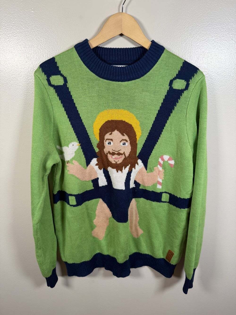 Tipsy Elves Sweet Baby Jesus Ugly Christmas Sweater Size Medium Holiday Green